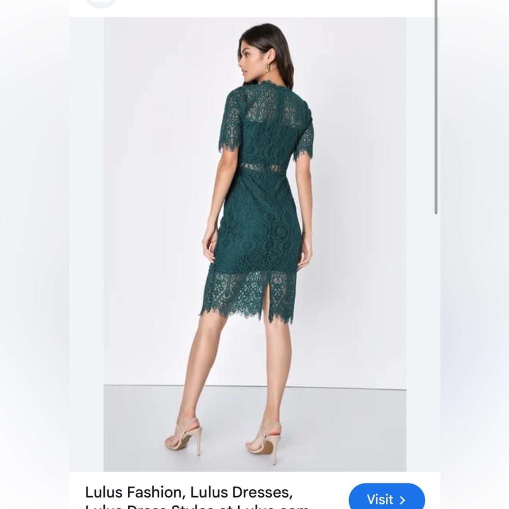 LULUS Remarkable Forest Green Sheer Lace Short Sleeve Mini Dress - Picture 3 of 15